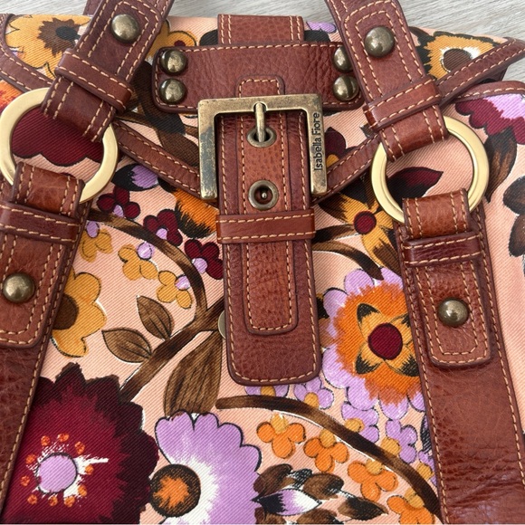 Isabella Fiori Vintage Floral Leather Trim buckle Handbag Boho 80s Cottagecore - Picture 2 of 8
